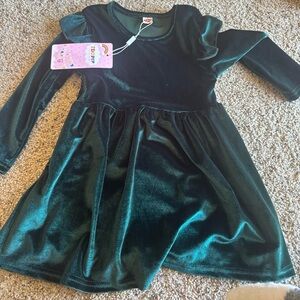 Kids Velvet Dress in Deep Green